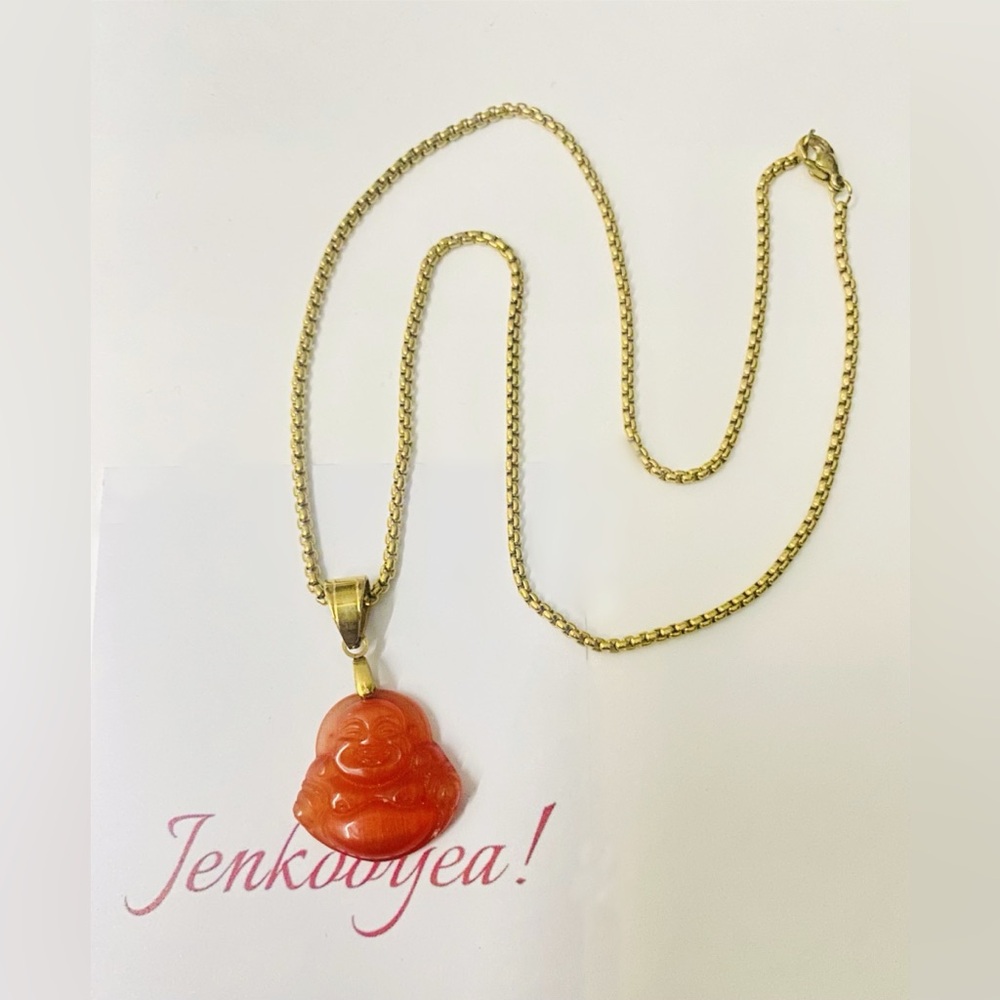 Gold Chain with Orange Buddha Pendant